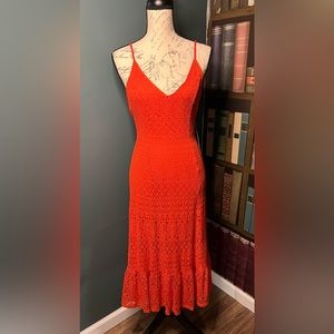 Lulu’s Happy Glow Lucky Orange Lace Midi Dress (Small)